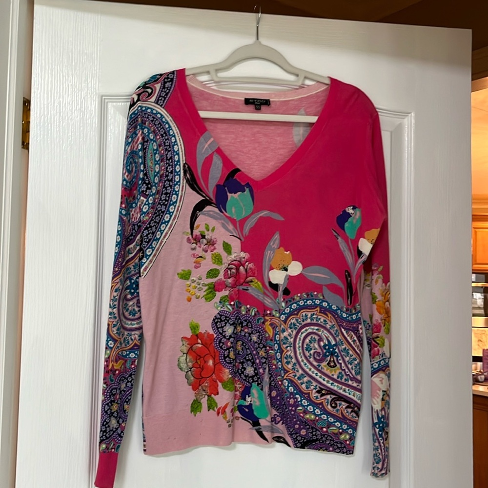 Brightly colored Etro silk/cashmere sweater.  Eur size 50.